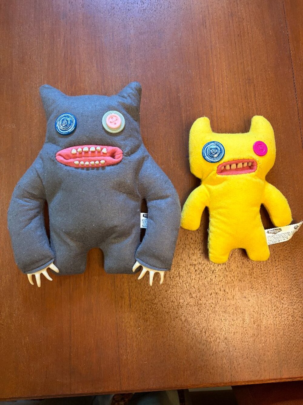 Retired FUGGLER Funny Ugly Monsters Grey Clawey & Yellow Indecisive Plush Toys